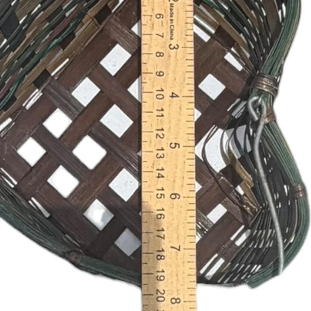 Vintage Heart Shaped Woven Basket Wood Handle Primitive Farmhouse Cottage Decor
